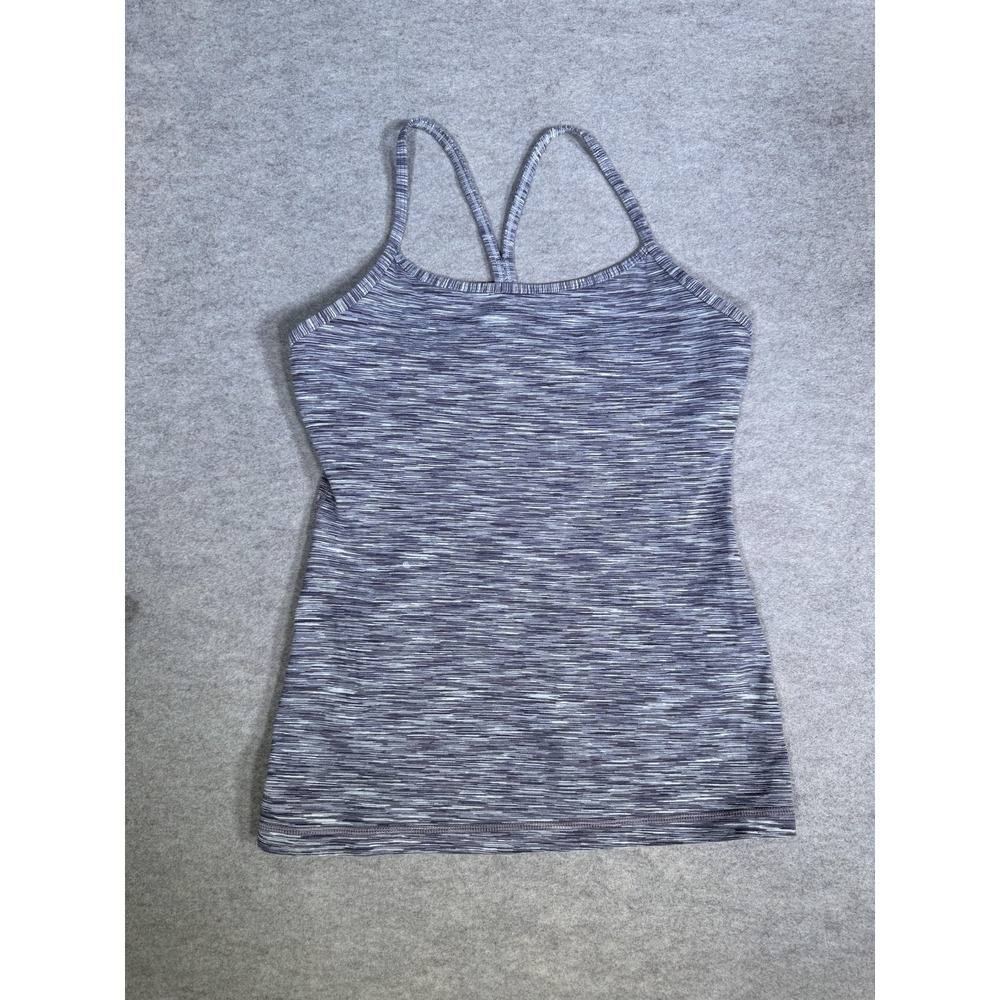 Lululemon Tank Top Womens 6 Gray Stripe Camisole Built In Bra Yoga Athletic Gym